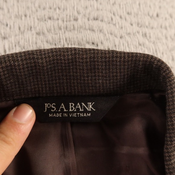 Jos A Bank Jacket M 40R Brown Houndstooth 100% Wool Cashmere Blazer Sport Coat - Picture 3 of 16